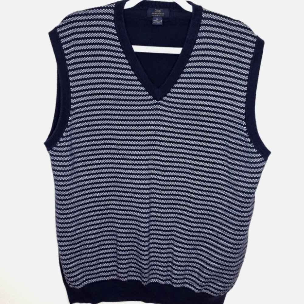 Brooks Brothers 346 Sweater Vest Navy White Supina Cotton Mens XL Preppy Career
